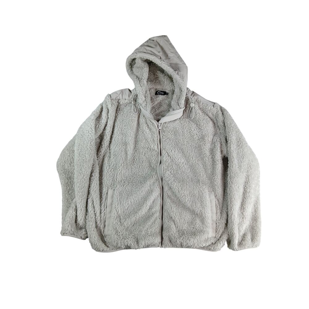 Zyia Active Jacket Womens Small White Hooded Full Zip Pockets Fuzzy Soft Warmth
